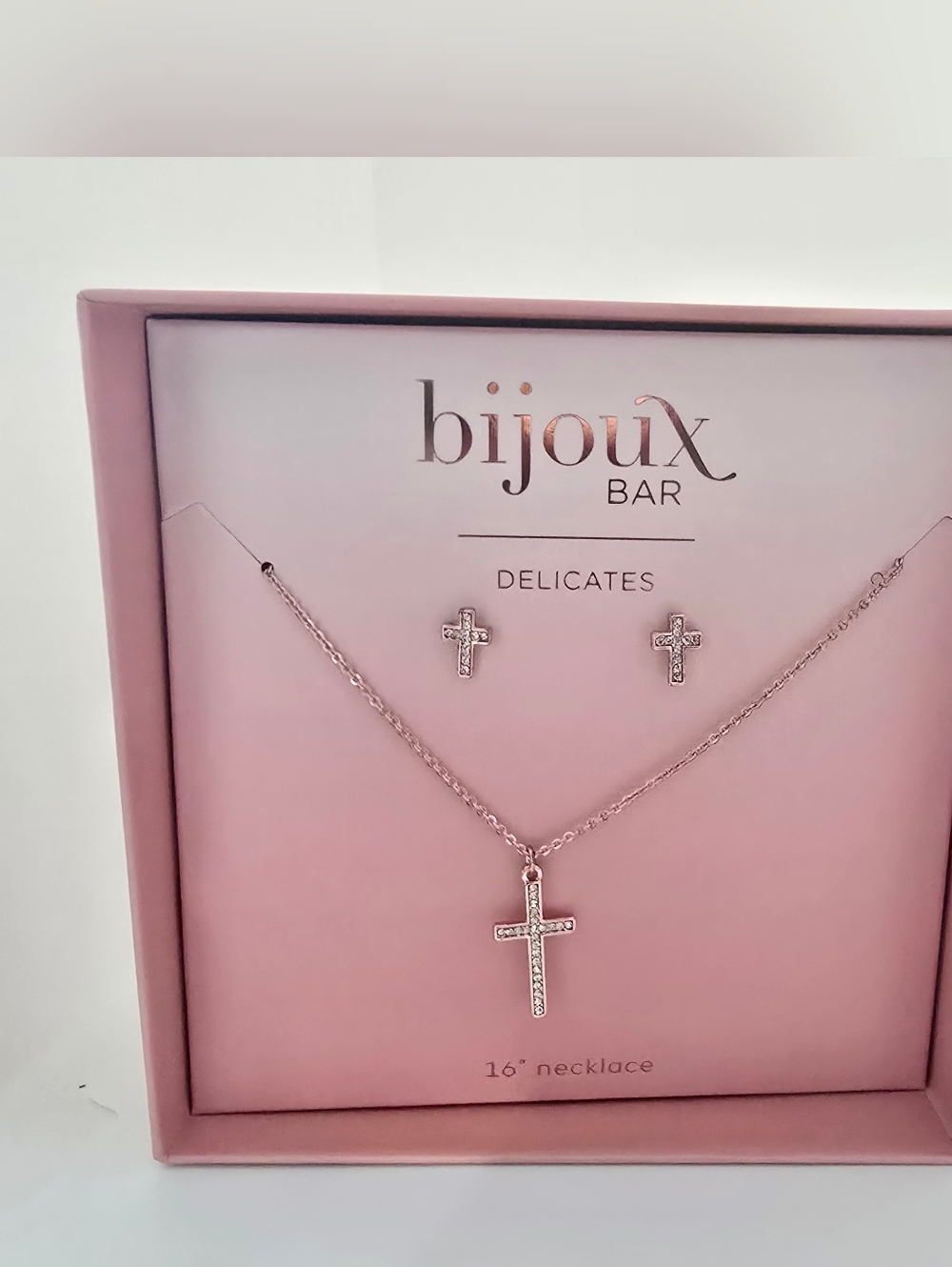 Bijoux Bar Delicates Rose Cross Necklace in Pink